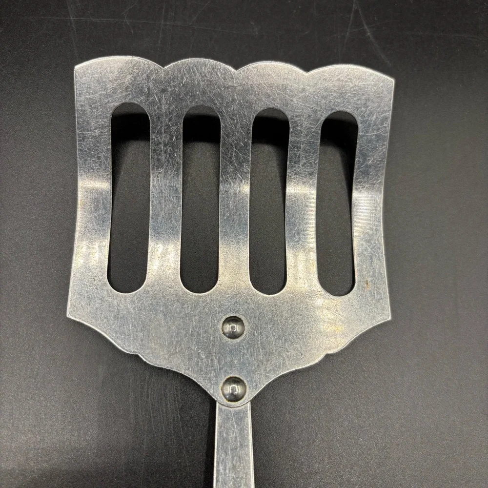 Robinson USA Spatula Wood Handle Slotted Stainless Strainer Curved Scalloped 12